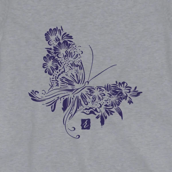 Women’s casual butterfly floral tee. A soft vintage style fitted tee with nature butterfly and flower designs.