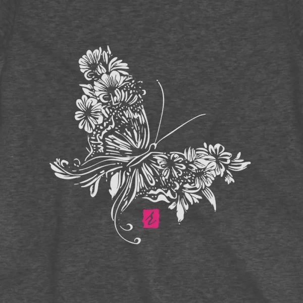 Women’s casual butterfly floral tee. A soft vintage style fitted tee with nature butterfly and flower designs.