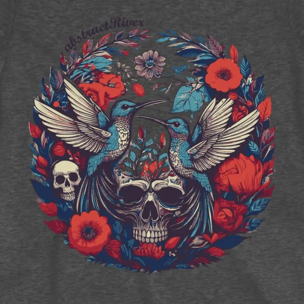 Women’s unique floral graphic tee featuring humming birds and flowers