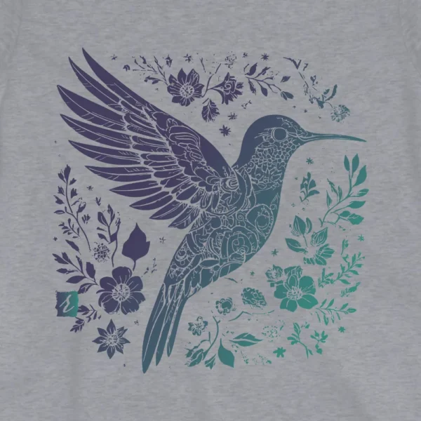 Womens humming bird and flowers tee, soft comfortable graphic tshirts for everyday casual vintage style.