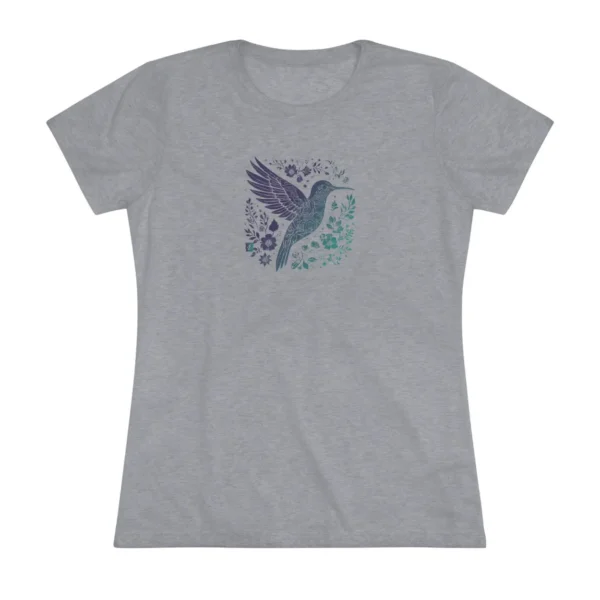 Womens humming bird and flowers tee, soft comfortable graphic tshirts for everyday casual vintage style.