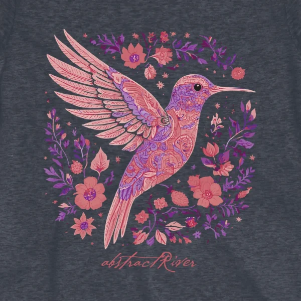 Womens humming bird and flowers tee, soft comfortable graphic tshirts for everyday casual vintage style.