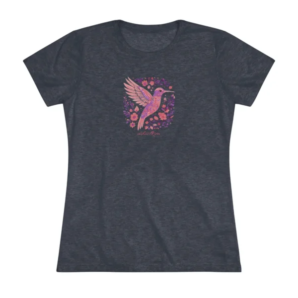 Womens humming bird and flowers tee, soft comfortable graphic tshirts for everyday casual vintage style.