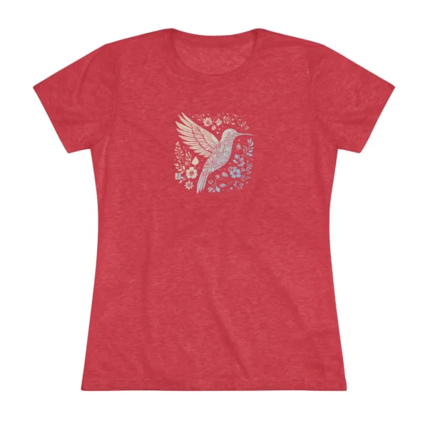 Womens humming bird and flowers tee, soft comfortable graphic tshirts for everyday casual vintage style.