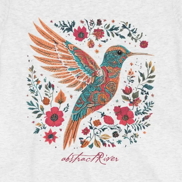 Womens humming bird and flowers tee, soft comfortable graphic tshirts for everyday casual vintage style.