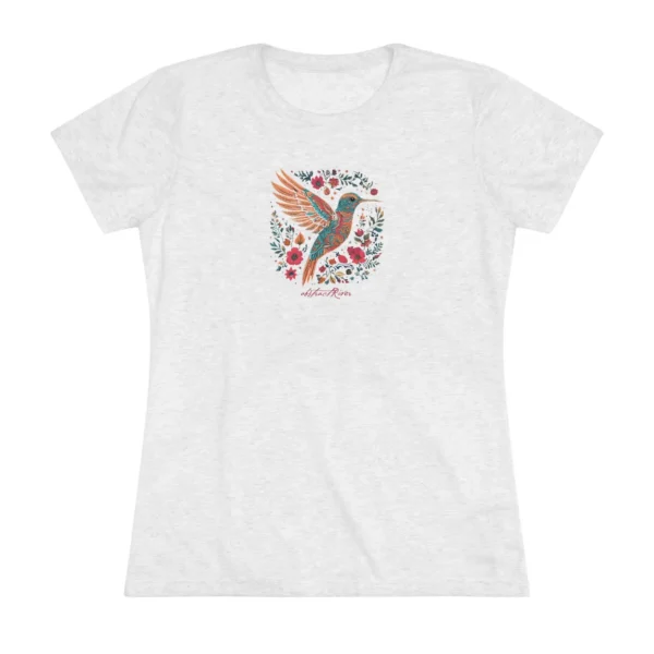 Womens humming bird and flowers tee, soft comfortable graphic tshirts for everyday casual vintage style.